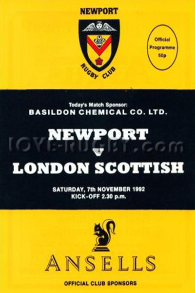 1992 Newport v London Scottish  Rugby Programme